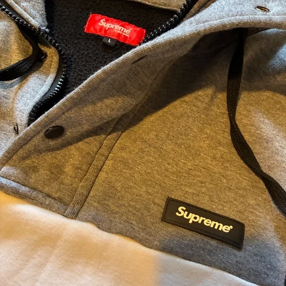 Supreme Quarter Zip Pullover Hoodie Black White Grey Men's L Embroidered Men's - Picture 2 of 4